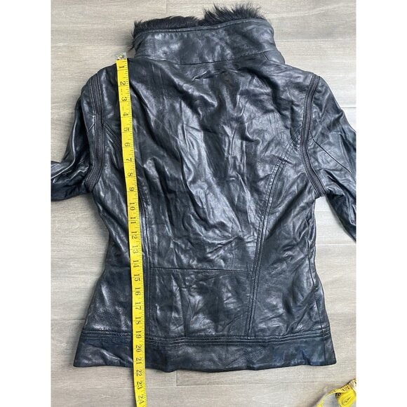 $675 Ted Baker Leather Jacket Furrly  Shearling Trim SIZE 2 US 6 Detached Sleeve - Picture 2 of 14